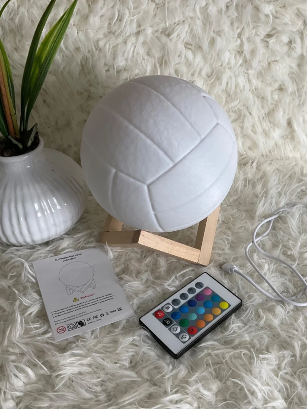 3D-PRINTED VOLLEYBALL LAMP WITH REMOTE-RECHARGEABLE~NEW!